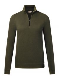 Damen Zip-Longsleeve in Olivgrün mit 1/3-Zip und schwarzem Reißverschluss